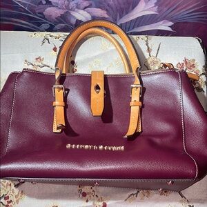 Dooney & Bourke Red Satchel with Structured Shape and Gold Hardware